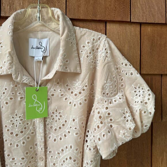 NWT Sam Edelman Short Sleeve Tan Eyelet Button Front Shirtdress in Women's 16 - Picture 15 of 16